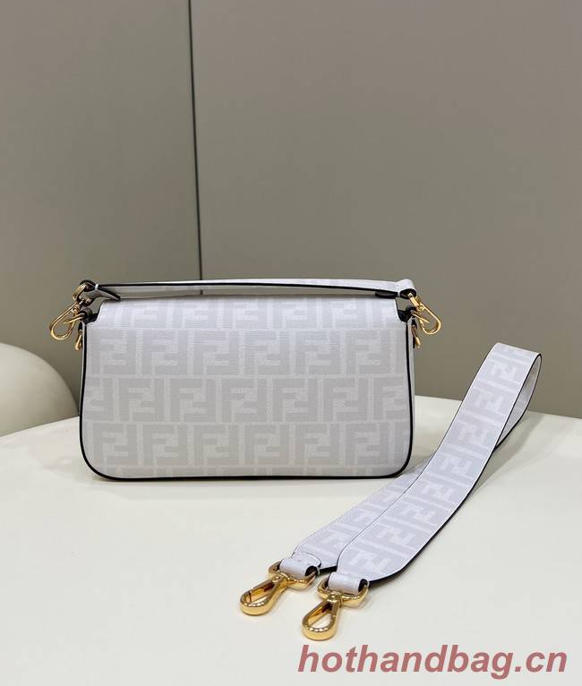 Fendi FF glazed fabric bag with inlay Baguette 8BR600A white