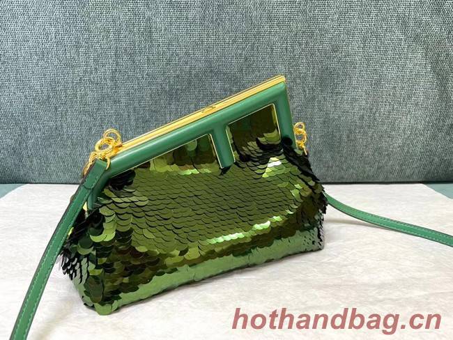 Fendi First Small sequinned bag 8BP129 green