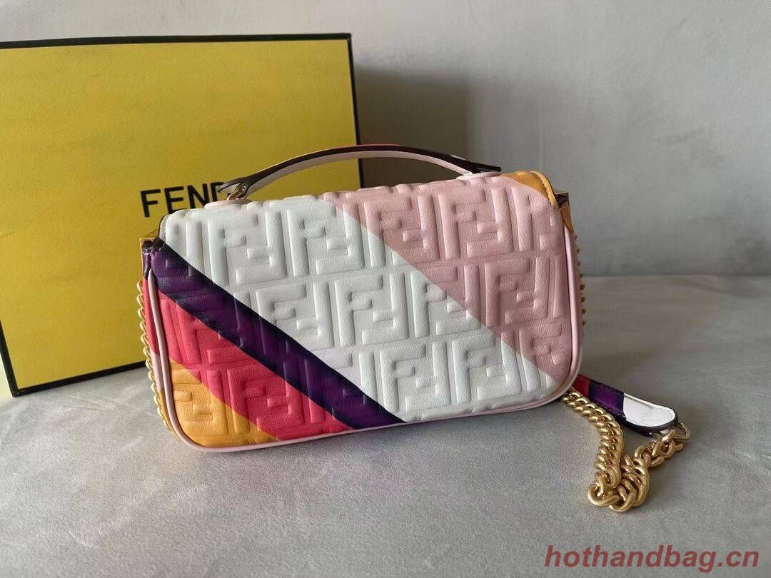 Fendi Baguette Chain Midi Leather bag with multicolor print 8BR6525