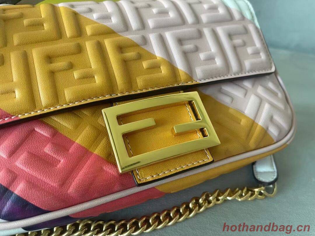 Fendi Baguette Chain Midi Leather bag with multicolor print 8BR6525