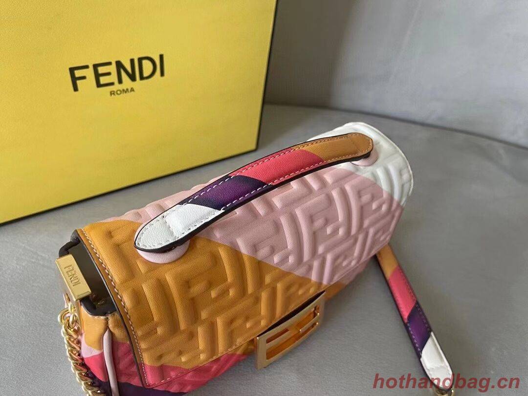 Fendi Baguette Chain Midi Leather bag with multicolor print 8BR6525