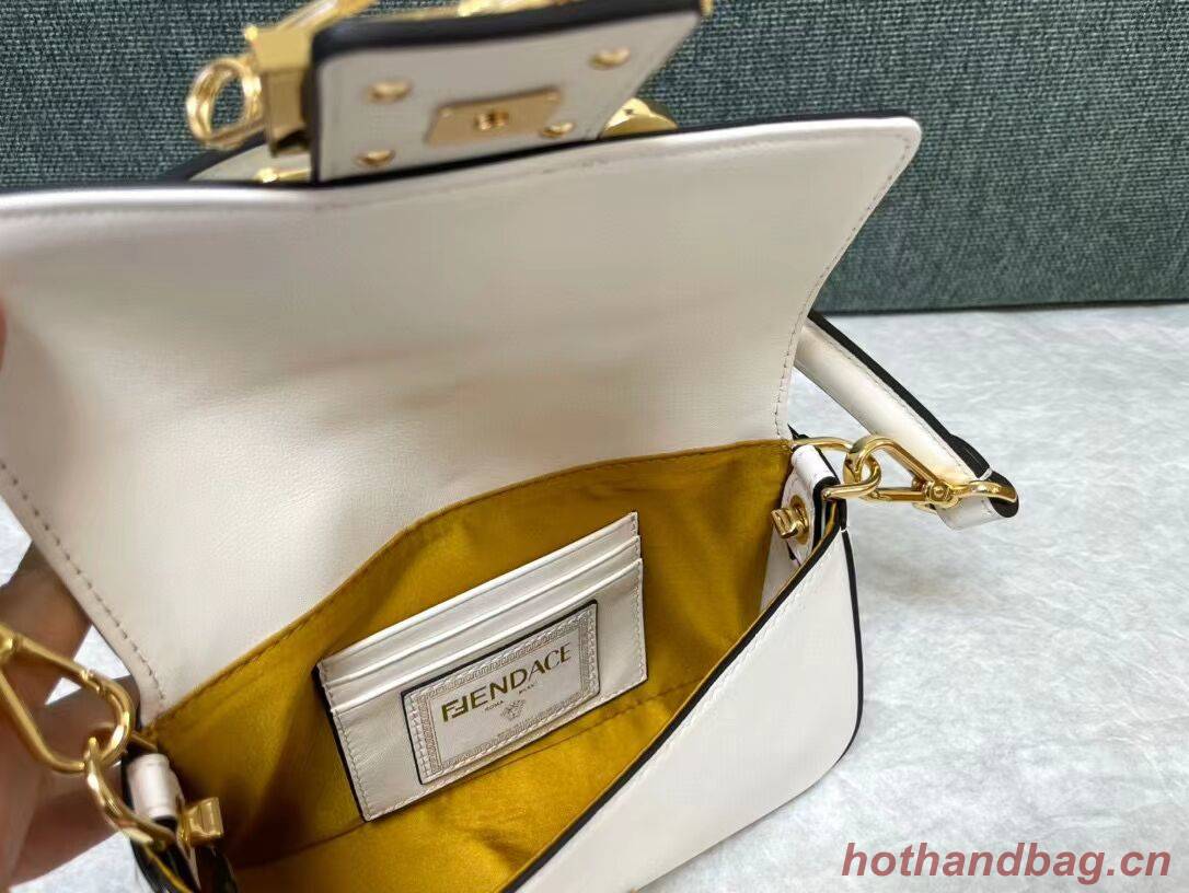 Fendi Brooch mini baguette Fendace leather bag 8BS066A white