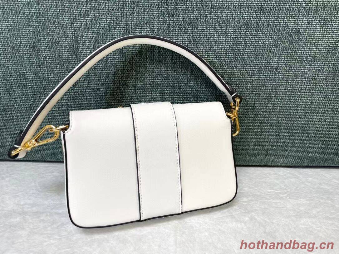 Fendi Brooch mini baguette Fendace leather bag 8BS066A white