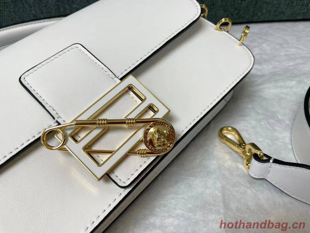 Fendi Baguette brooch Fendace white leather bag 8BR801