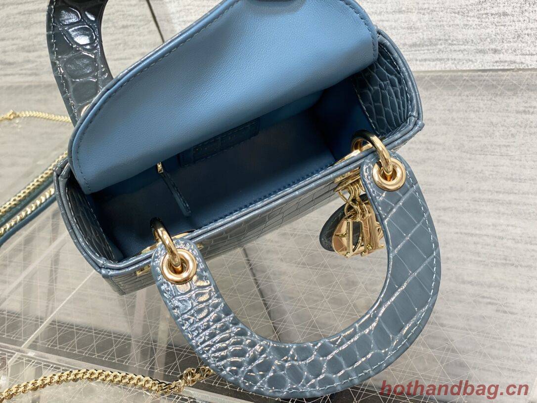 MINI LADY DIOR BAG Cannage crocodile Calfskin C0966 blue