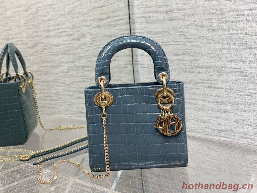 MINI LADY DIOR BAG Cannage crocodile Calfskin C0966 blue