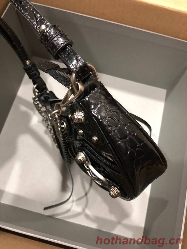 Balenciaga LE CAGOLE MINI PURSE WITH CHAIN CROCODILE EMBOSSED 9016 black