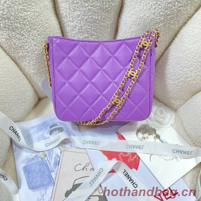 Chanel Shoulder Bag Grained Calfskin&Gold-Tone Metal AS3223 purple