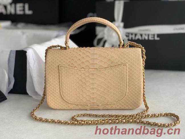 Chanel Snake skin mini flap bag with top handle AS2431 apricot