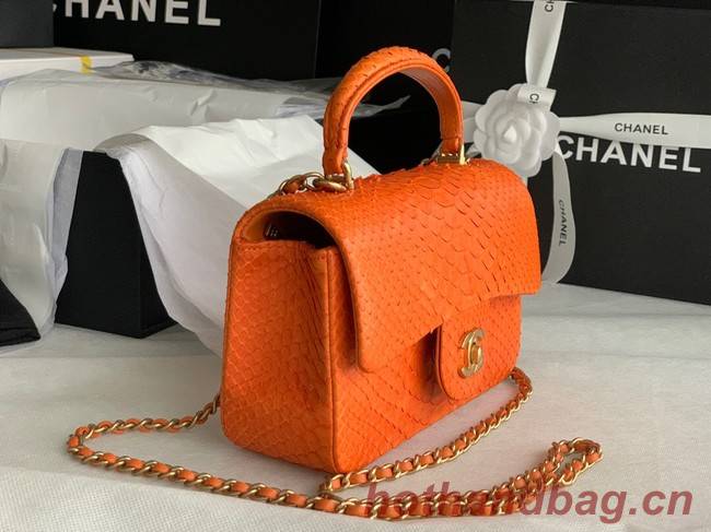 Chanel Snake skin mini flap bag with top handle AS2431 orange