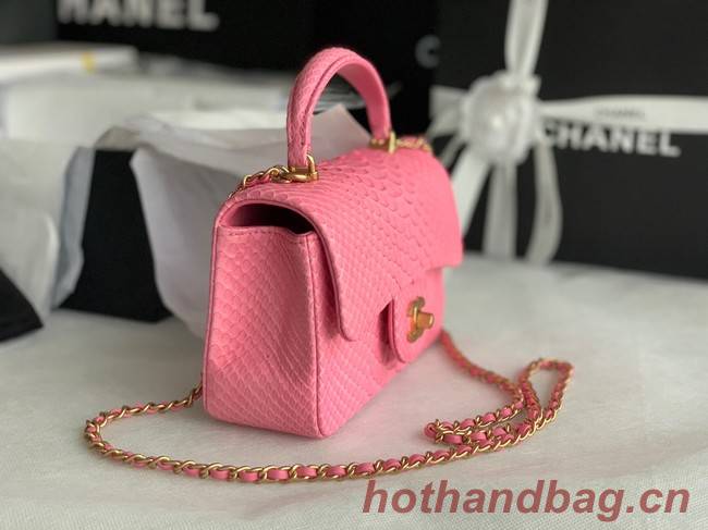 Chanel Snake skin mini flap bag with top handle AS2431 pink