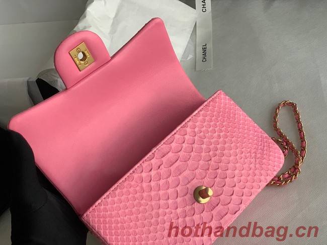 Chanel Snake skin mini flap bag with top handle AS2431 pink