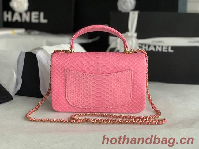 Chanel Snake skin mini flap bag with top handle AS2431 pink