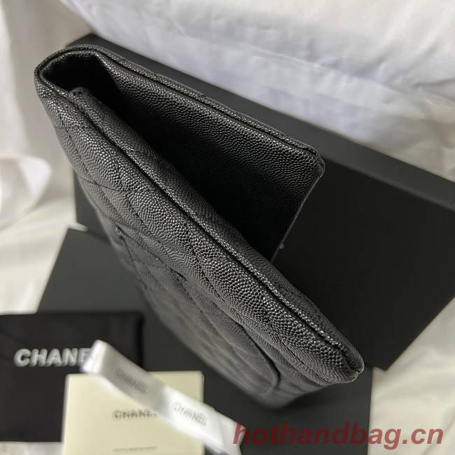 Chanel Clutch Bag Black Caviar Leather 7013 Gold