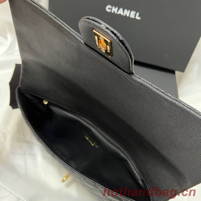 Chanel Clutch Bag Black Caviar Leather 7013 Gold