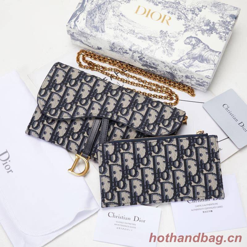 Dior SADDLE DENIM CANVAS Chain Clutch bag S5614 dark blue