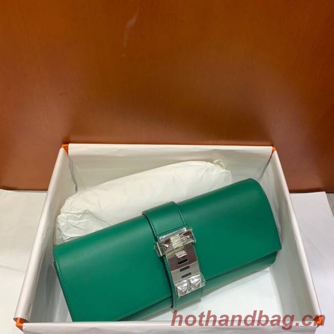 Hermes H Medor swift Leather Clutch 37566 green&Silver hardware