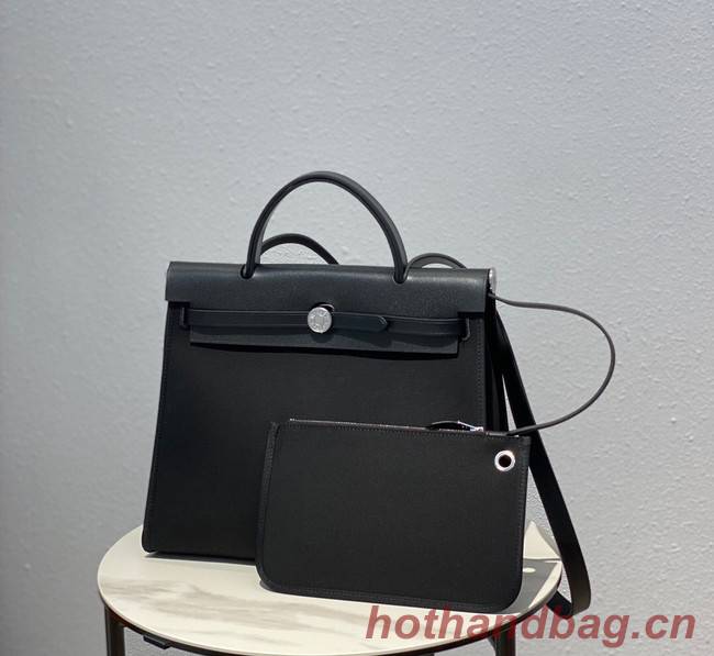 Hermes Herbag 31CM Original Canvas Leather & Calfskin 48887 black