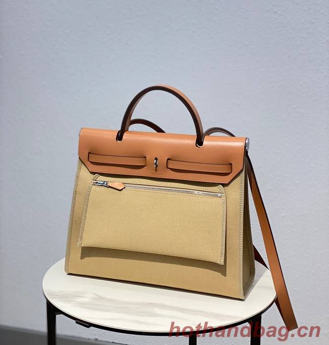 Hermes Herbag 31CM Original Canvas Leather & Calfskin 48887 Cream&brown