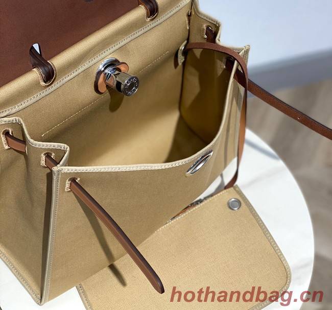 Hermes Herbag 31CM Original Canvas Leather & Calfskin 48887 Cream&brown