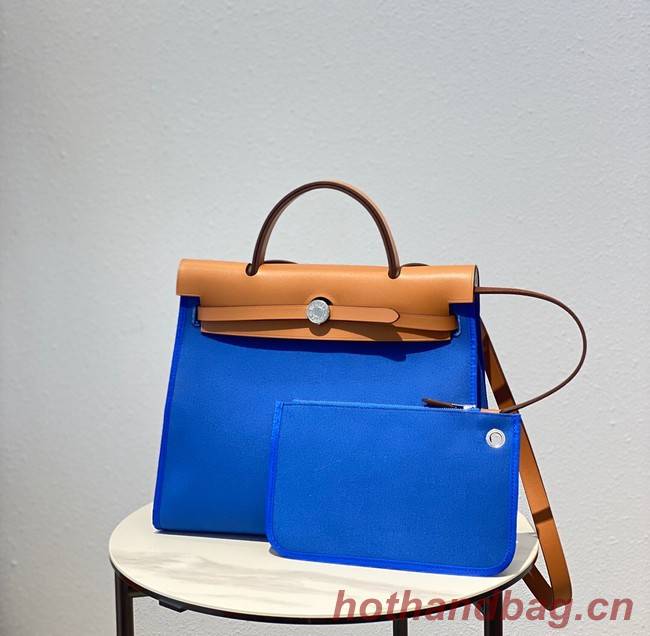 Hermes Herbag 31CM Original Canvas Leather & Calfskin 48887 blue&brown