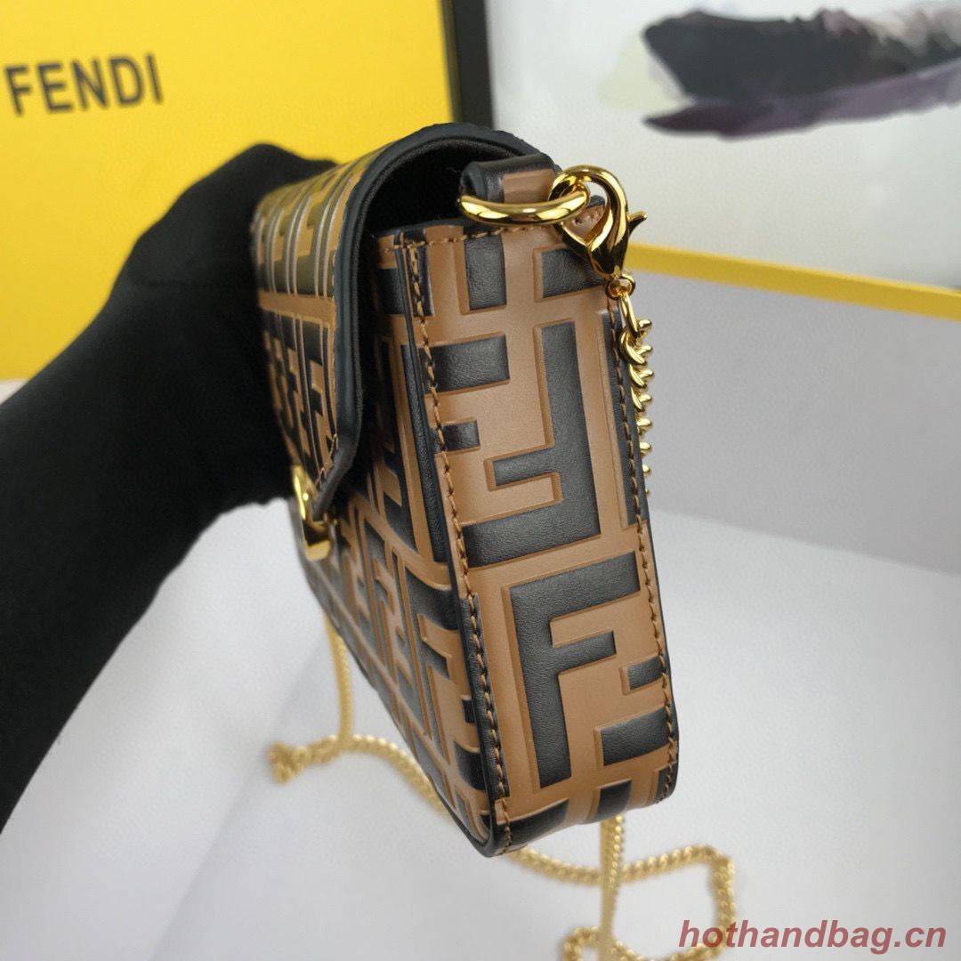 FENDI CHAIN FF Original Leather bag 8841 Brown