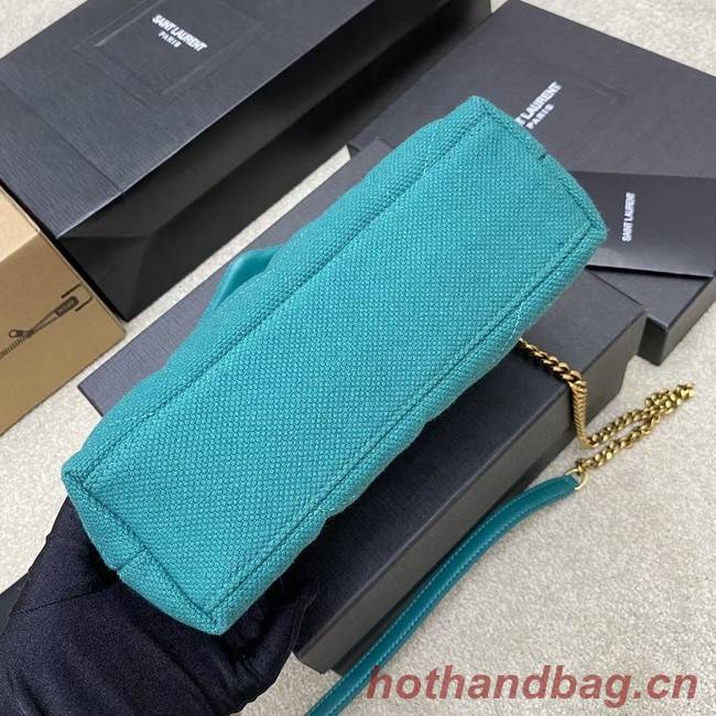 SAINT LAURENT PUFFER CHAIN BAG IN DENIM AND SMOOTH LEATHER 320333 Lake blue