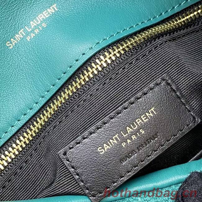 SAINT LAURENT PUFFER CHAIN BAG IN DENIM AND SMOOTH LEATHER 320333 Lake blue