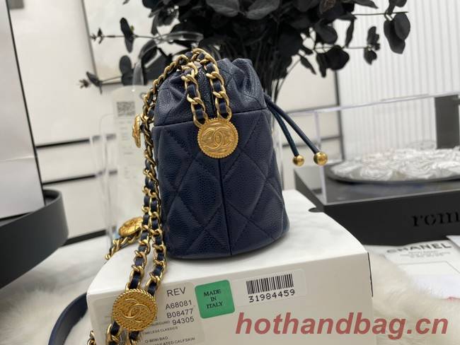 Chanel Drawstring Bag & Gold Metal A68081 dark blue