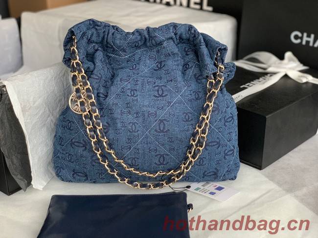 CHANEL 22 HANDBAG Denim AS3260 blue&white