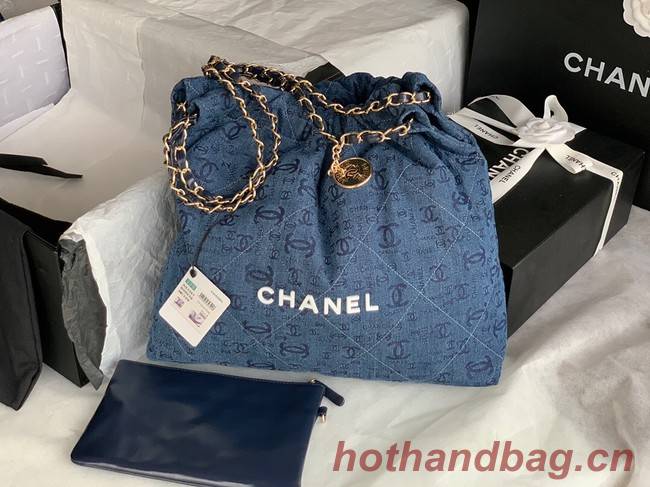 CHANEL 22 HANDBAG Denim AS3261 blue&white