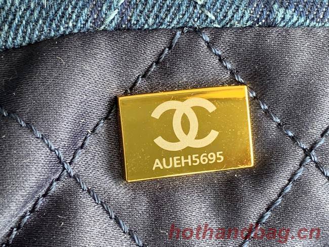 CHANEL 22 HANDBAG Denim AS3262 blue&gold