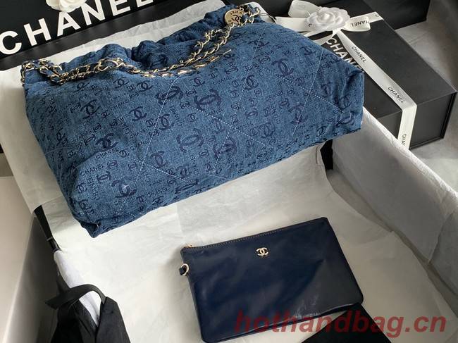 CHANEL 22 HANDBAG Denim AS3262 blue&gold