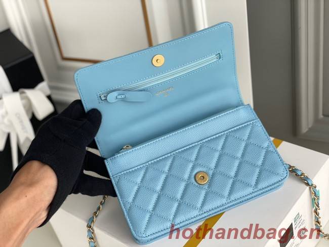 Chanel MINI FLAP BAG CLUTCH WITH CHAIN Gold-Tone Metal 22SS sky blue