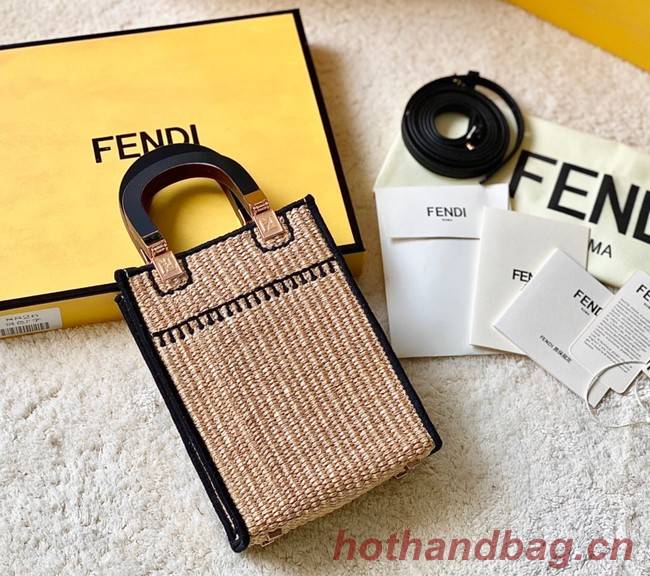 FENDI Mini Sunshine Shopper FF raffia mini-bag 8BS051A black