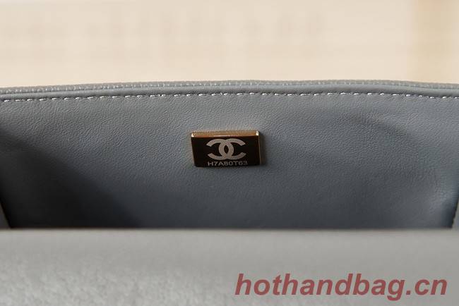 SMALL BOY CHANEL MESSENGER BAG Grained Calfskin & Gold-Tone Metal AS3350 Dark Gray