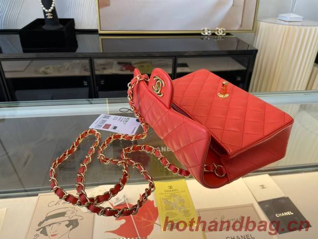 Chanel Classic Flap Bag Original Sheepskin Leather A1116 Bright red&Gold-Tone Metal