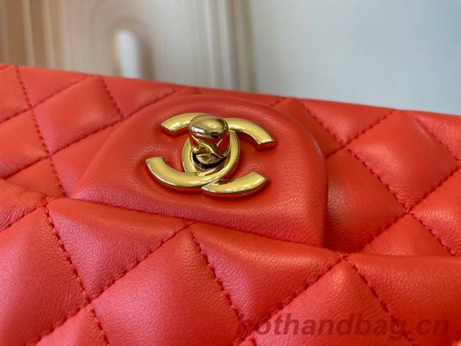 Chanel Classic Flap Bag Original Sheepskin Leather A1116 Bright red&Gold-Tone Metal