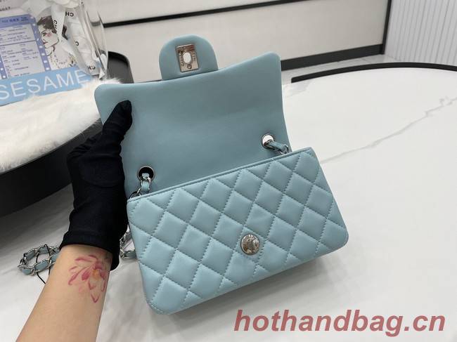 Chanel Classic Flap Bag Original Sheepskin Leather A1116 light blue&silver-Tone Metal