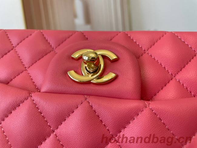 Chanel mini Classic Flap Bag Original Sheepskin Leather A1116 Watermelon red&Gold-Tone Metal