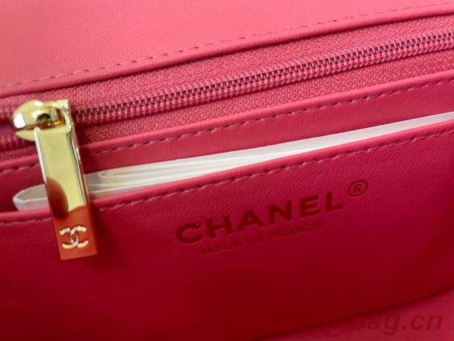 Chanel mini Classic Flap Bag Original Sheepskin Leather A1116 Watermelon red&Gold-Tone Metal