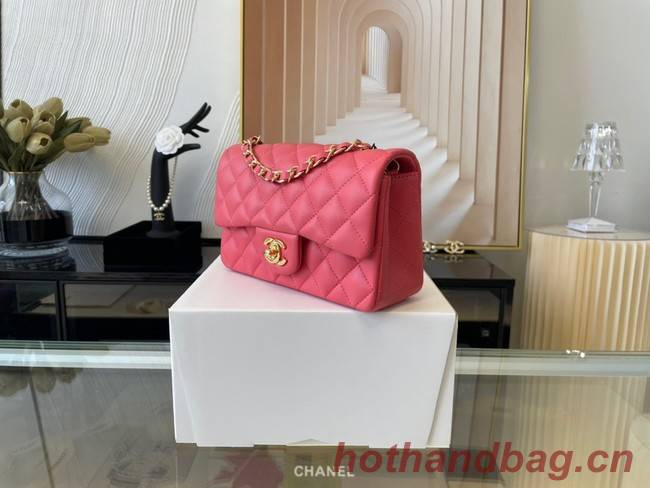 Chanel mini Classic Flap Bag Original Sheepskin Leather A1116 Watermelon red&Gold-Tone Metal