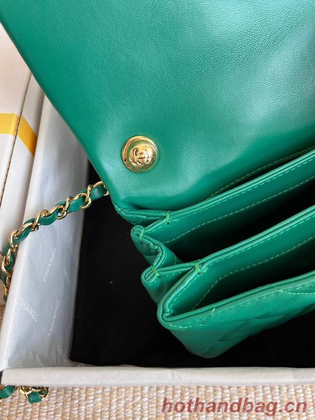 Chanel FLAP BAG Lambskin & Gold-Tone Metal AS3375 green