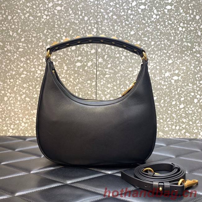 VALENTINO GARAVANI STUD SIGN Calf Leather Hobo bag 1W2B0K69 black