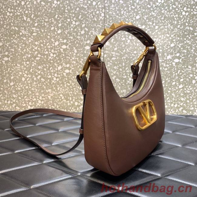 VALENTINO GARAVANI STUD SIGN Calf Leather Hobo bag 1W2B0K69 brown