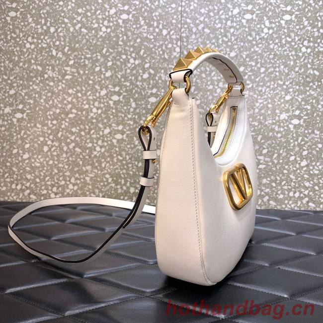 VALENTINO GARAVANI STUD SIGN Calf Leather Hobo bag 1W2B0K69 white