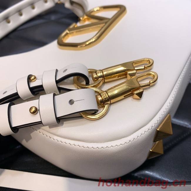 VALENTINO GARAVANI STUD SIGN Calf Leather Hobo bag 1W2B0K69 white