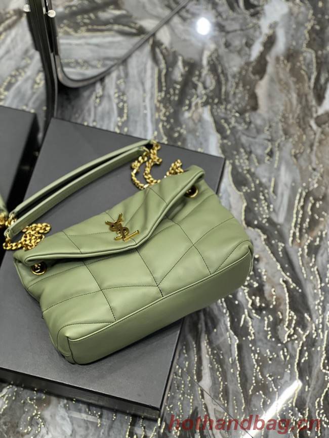 Yves Saint Laurent LOULOU PUFFER MEDIUM BAG IN QUILTED CRINKLED MATTE LEATHER Y577475 LIGHT GREEN