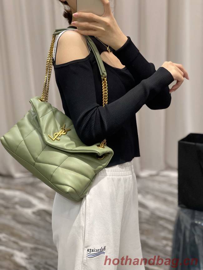 Yves Saint Laurent LOULOU PUFFER MEDIUM BAG IN QUILTED CRINKLED MATTE LEATHER Y577475 LIGHT GREEN