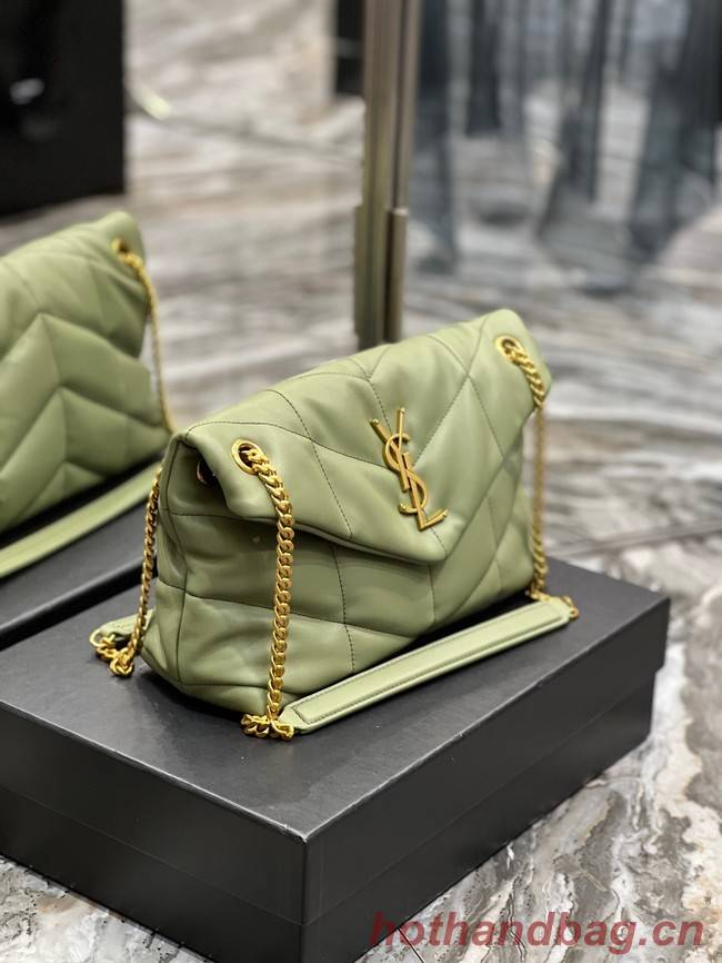 Yves Saint Laurent LOULOU PUFFER MEDIUM BAG IN QUILTED CRINKLED MATTE LEATHER Y577475 LIGHT GREEN